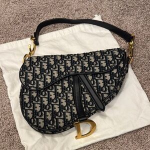 Dior Black and Gold Shoulder Bag with Iconic Saddle Design